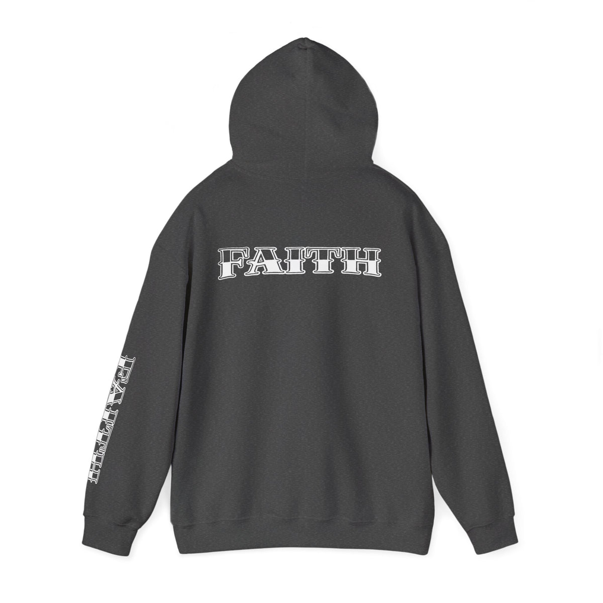 Faith - Graphic Hoodie — Black Religious Faith Pullover with Sleeve and Back Print