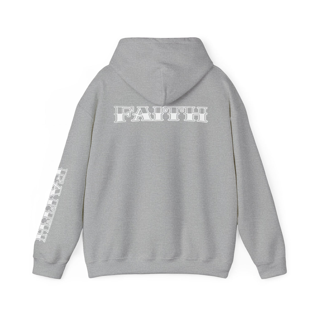 Faith - Graphic Hoodie — Black Religious Faith Pullover with Sleeve and Back Print