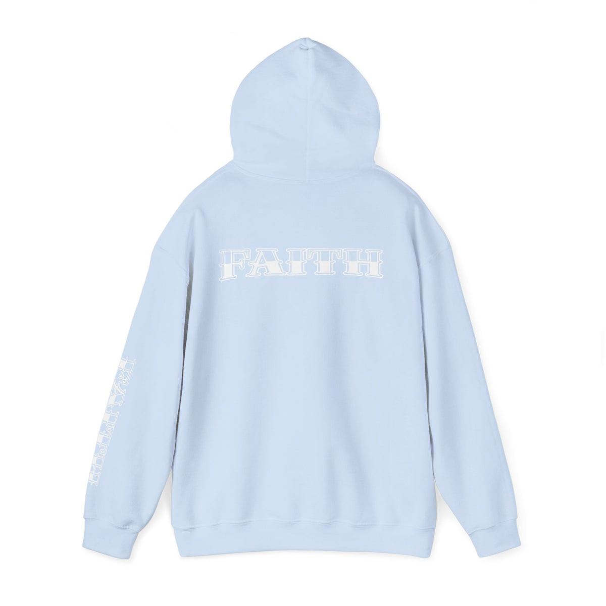 Faith - Graphic Hoodie — Black Religious Faith Pullover with Sleeve and Back Print