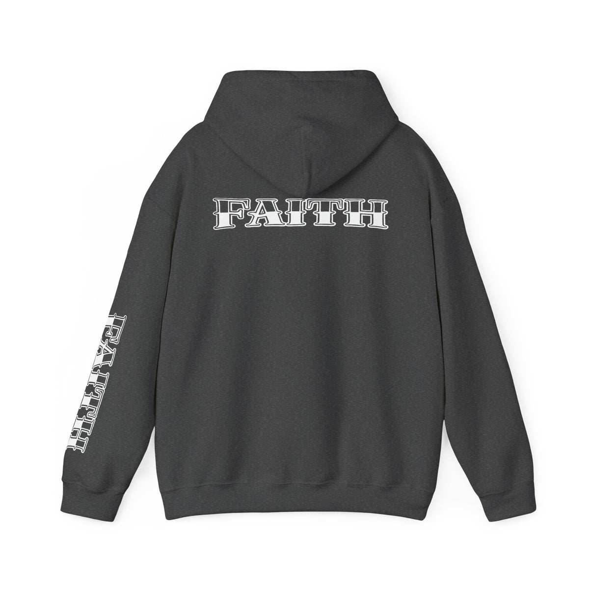 Faith - Graphic Hoodie — Black Religious Faith Pullover with Sleeve and Back Print