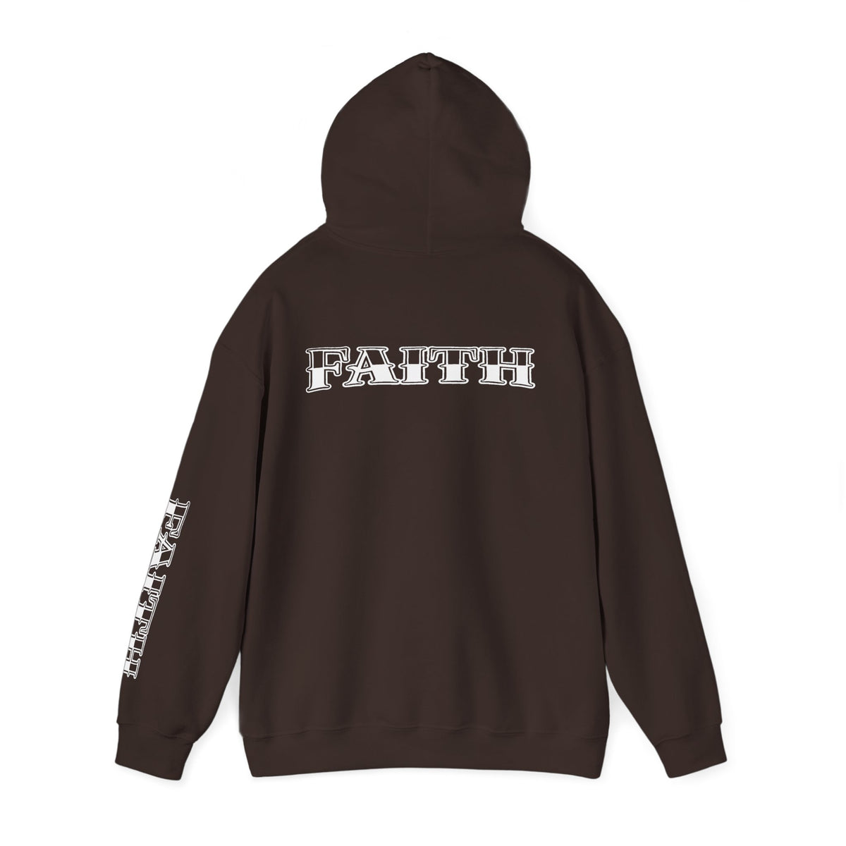Faith - Graphic Hoodie — Black Religious Faith Pullover with Sleeve and Back Print