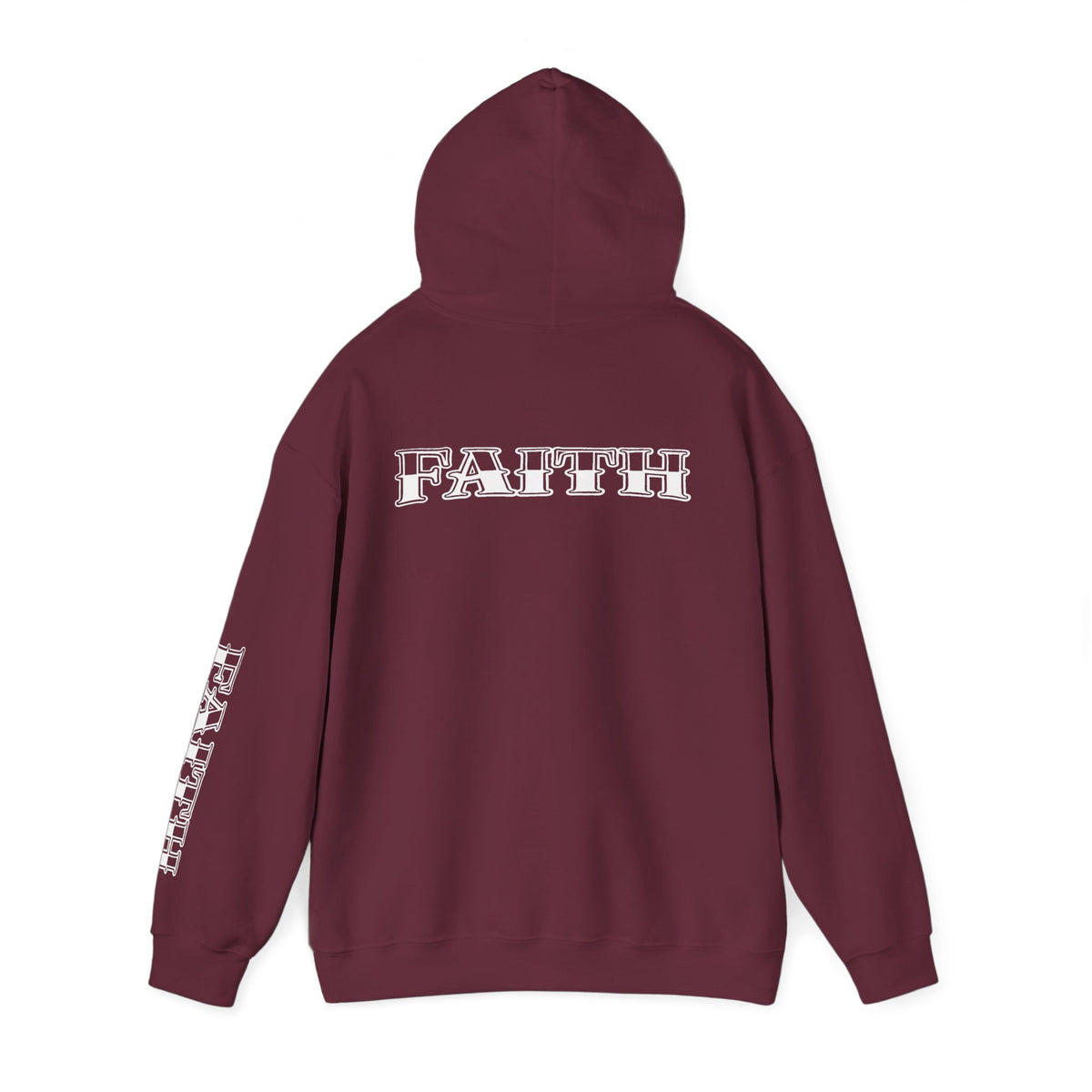 Faith - Graphic Hoodie — Black Religious Faith Pullover with Sleeve and Back Print
