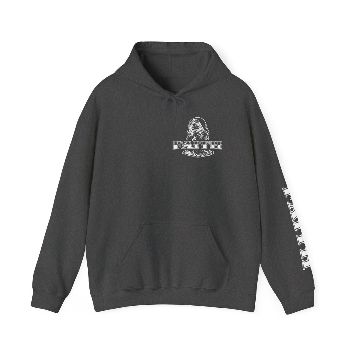 Faith - Graphic Hoodie — Black Religious Faith Pullover with Sleeve and Back Print